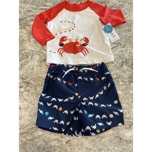 New 9 Months Carter's Boys  CRAB Rash Guard Swim trunks Shorts 2 pc Set UPF 50+